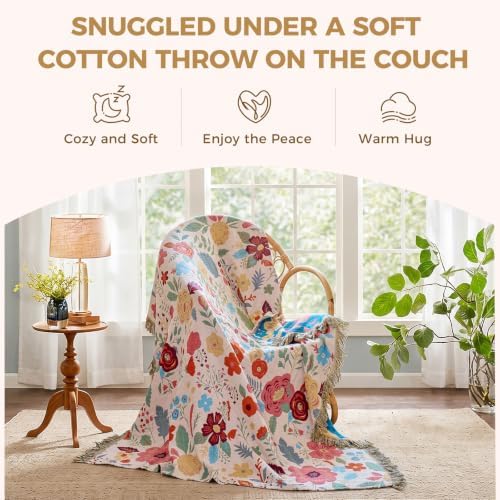 LUTBM Boho Throw Blanket for Couch 50"x60", Cotton Decorative Bed Throws - Image 4