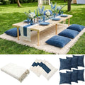 Beeveer Extra Large Outdoor Boho Picnic Blanket 91'' x 71'' Blue Table Runner 6 Throw Pillow Cover Woven Cotton Yarn Oversize Beach Blanket Washable for Picnic Camp Wedding by Beeveer