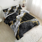 Nttopship Black Gold Gray Marble Comforter Set Queen Size Black Gold Gray Bedding Set Soft Microfiber Minimalist Wind Marble Comforter Sets 3 Pieces with 2 Pillowcases - Image 3