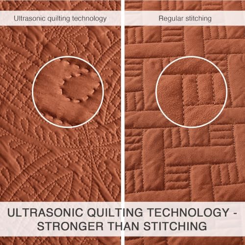 Love's cabin California King Size Quilt Bedding Set Umber Bedspreads - Cal King Summer Lightweight Bedspread Comforter - Coin Pattern Coverlet for All Season - 3 Pieces (1 Quilt, 2 Pillow Shams) - Image 3