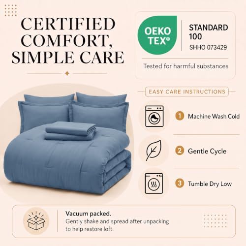 CozyLux Full Size Comforter Set Grayish Blue, 7 Pieces Bed in a Bag - Image 6