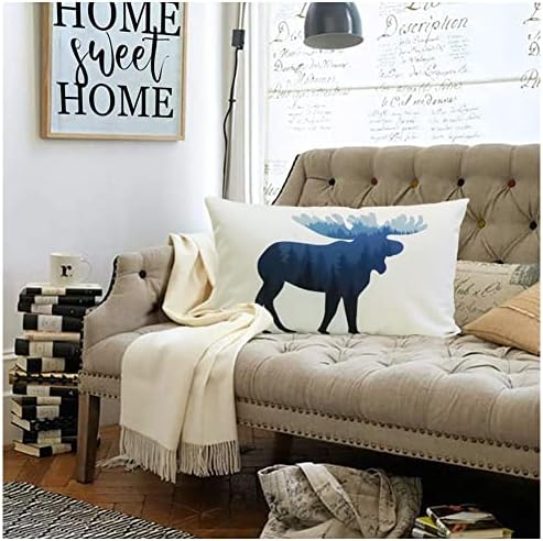 Deer Throw Pillow Covers Elk Lumbar Pillow Cover Deer Pillow Cases Oblong Rectangle Animal Moose Pillowcase Cotton Linen Decorative Cushion Covers for Couch Bed Sofa 12x20 Set of 4 - Image 3