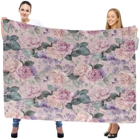 Romantic Rose and Leaf Throw Blanket, Lightweight Warm Elegant Pink Floral Flannel Blanket, Home Decor and Gifts, Soft Cozy Pastel Flower Blankets for Women Mom Girls, 50"x60" for Bed Couch Travel - Image 2
