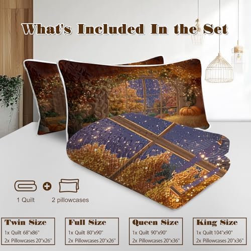 BlessLiving Fall Quilt Set King Size: Soft Lightweight Pumpkin Bedspreads - Image 6