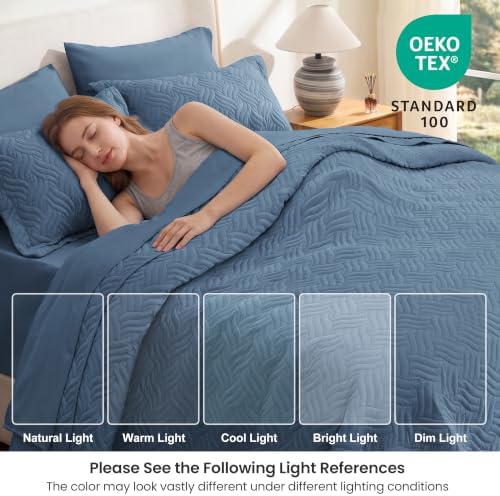 Love's cabin Quilts for Queen Bedspreads, 7 Pieces Bed in a Bag, Misty Blue - Image 5