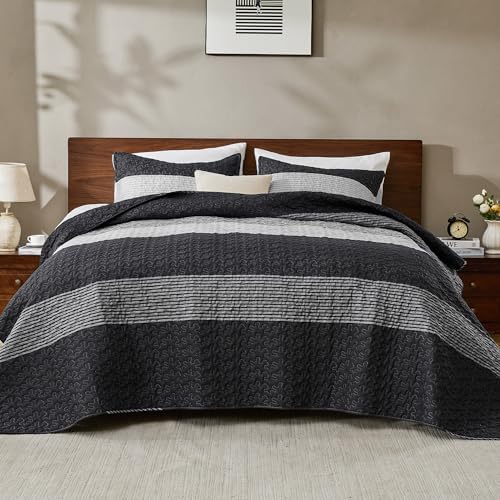 Andency Oversized King Quilt Set Black White, 3 Pieces Stripe Bedspread - Image 3
