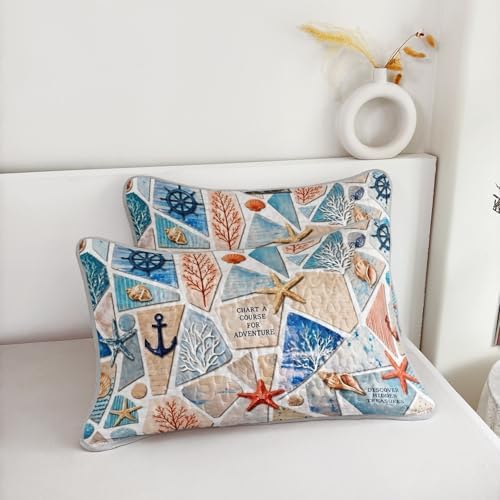 HOSIMA Vintage Patchwork Nautical Beachy Quilt Twin with 2 Pillowcases. - Image 6