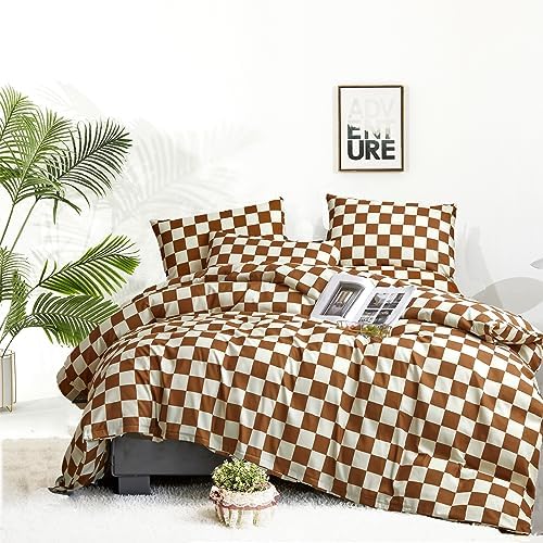Luxlovery Brown and White Plaid Comforter Set Full Cream Brown Checker Bedding Comforter Rust Brown Abstract Buffalo Blanket Quilts Geometric Soft Cozy Chessboard Grid Bedding Comforter Set by Luxlovery