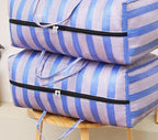 Large Nylon Woven Bag Moving Bag,75L/100L/120L/160L/230L Blue and White Stripes Laundry Bag Reusable Zipper Bag for Packing,Blankets,Duvet (4,90x50x40cm) - Image 2