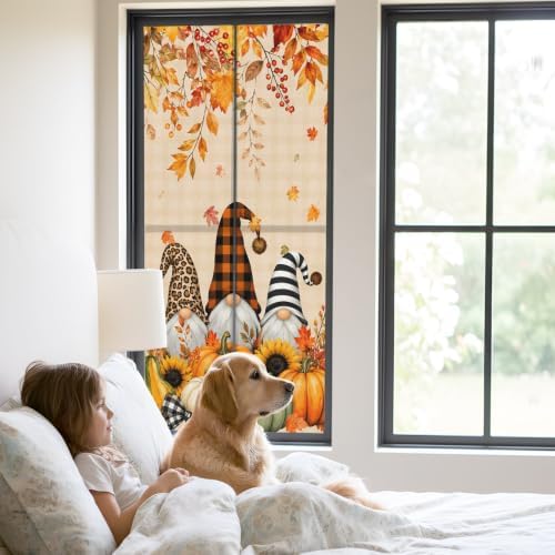 Window Privacy Film Frosted, Thanksgiving Fall Static Cling Door Window Covering, Gnomes Pumpkin Flower Maple Leaf Plaid UV Blocking Windows Film for Office, Hotel, Bedroom, 29.5 x 78.7 Inches - Image 2