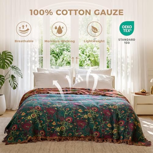 LUTBM Boho Throw Blanket for Bed 60"x80", 100% Cotton Cozy Couch Blankets - Image 2