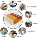 New Zealand Virgin Wool Throw Blanket, Indoor & Outdoor Blankets and Throws, Striped Soft Blanket with Fringes, 55 x 79 in (140 x 200 cm), Mustard Red - Image 2
