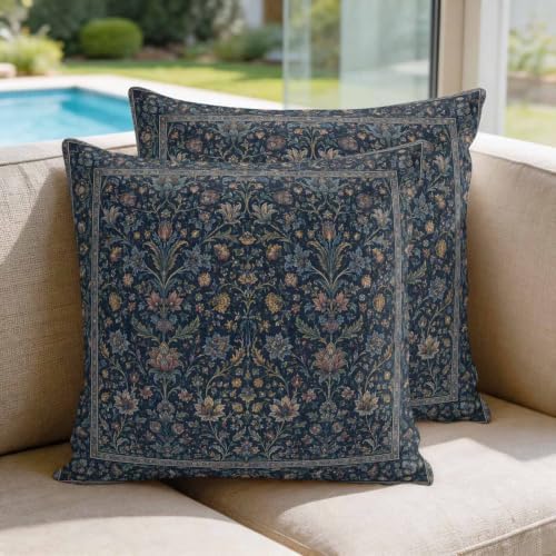 24x24 Pillow Covers Set of 2, Navy Blue Floral Boho Square Throw Pillow Covers for Couch/Sofa/Living Room, Retro Ethnic Tribe Abstract Art Decorative Soft Pillowcases for Couch Throw Pillows - Image 3