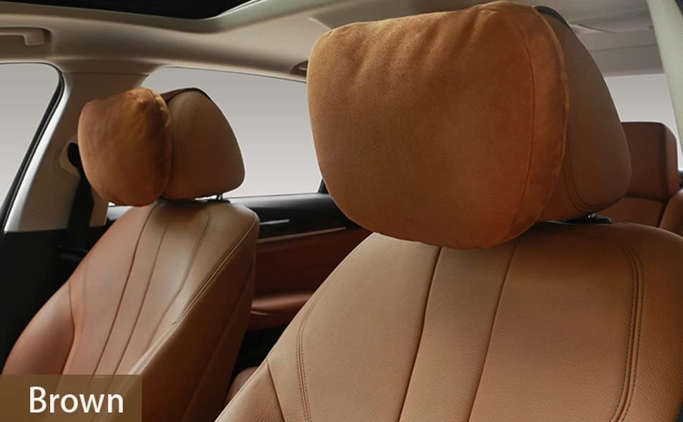 2Pcs Car Neck Pillows for headrests,for Travel Interior Accessories and Suede Support Head Pillows，Balance Neck Pillow Designed to Relieve Neck Pain and Muscle Tension.(Brown) - Image 2