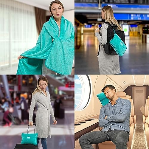 BlueHills Premium Soft Travel Blanket Pillow Value Pack Set of 2 Airplane Flight Blanket Throw in Carry Case, Luggage Belt & Backpack Clip Travel Must Haves for Frequent Flyers, Royal Blue, Teal Green - Image 3