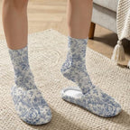Toile de Jouy Fuzzy Slipper with Socks for Women Cozy Slipper Indoor - Image 3