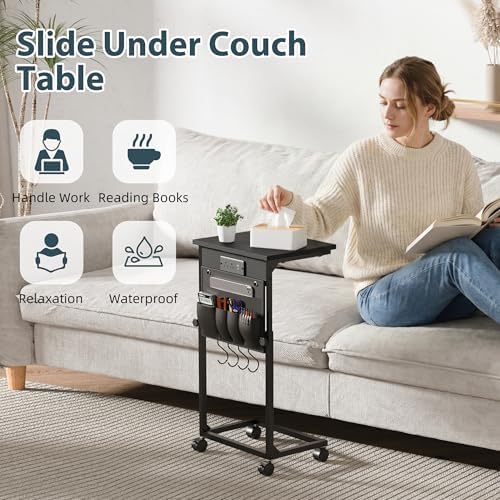 Adjustable Height Couch Table with USB-C Charging Station (Black) - Image 6