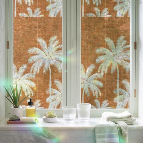 Burnt Orange Palm Trees Window Privacy Film Rainbow Static Cling Stain Glass Window Film for Glass Door, Heat Blocking Sunroof Decal Sticker for Car 29.5"x118" Farmhouse Tropical Summer Beach - Image 6