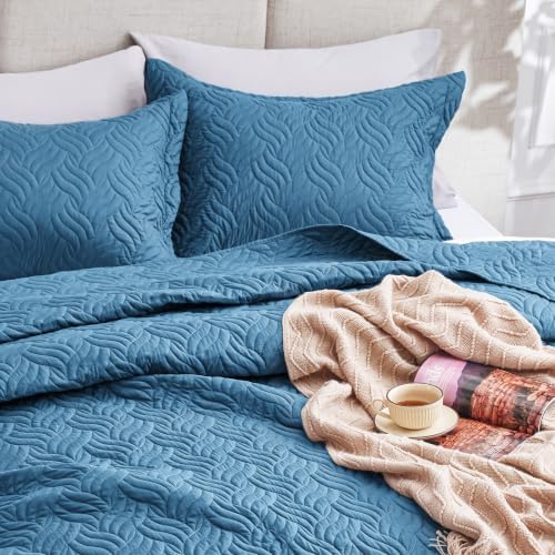 Love's cabin Twin Quilt Set, Lightweight Bedspread Comforter, Misty Blue - Image 7