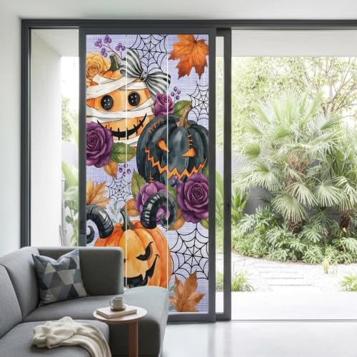 Window Privacy Film Frosted, Pumpkins Halloween Non-Adhesive Static Cling Window Tint, Black Horror Purple Floral Vintage Insulated Windows Frosted Films for Living Room, 35.4 x 78.7 Inches - Image 2