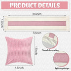 Beeveer 8 Pcs Light Pink Picnic Kit Extra Large Outdoor Boho Picnic Blanket 91x71'', Low Table Runner, 6 Throw Pillow Covers, Woven Cotton Yarn Oversize Washable Beach Blanket for Camp Wedding Garden - Image 6
