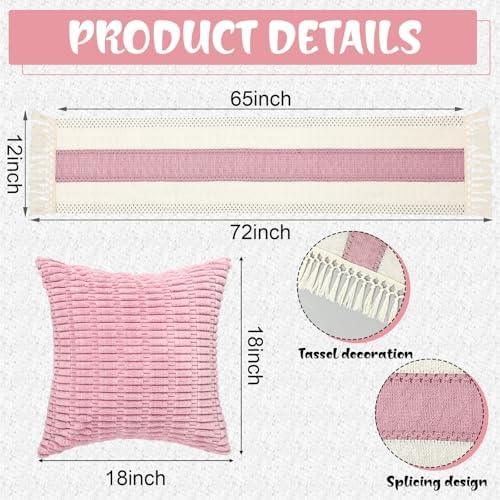 Beeveer 8 Pcs Light Pink Picnic Kit Extra Large Outdoor Boho Picnic Blanket 91x71'', Low Table Runner, 6 Throw Pillow Covers, Woven Cotton Yarn Oversize Washable Beach Blanket for Camp Wedding Garden - Image 6