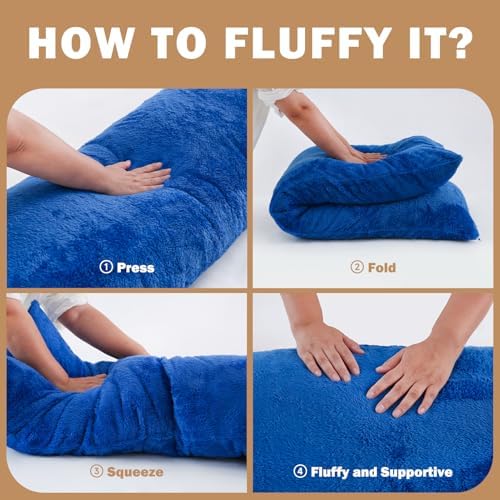DOWNCOOL Large Body Pillow Insert with Faux Fur Cover - Fluffy Long Bed Pillow for Sleeping - Breathable Full Body Pillow for Adults - 20x54 inch (Blue, with Cover) - Image 6