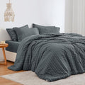 Seersucker Charcoal Grey Full Comforter Set, 7-Piece Bed in a Bag by Lovescabin