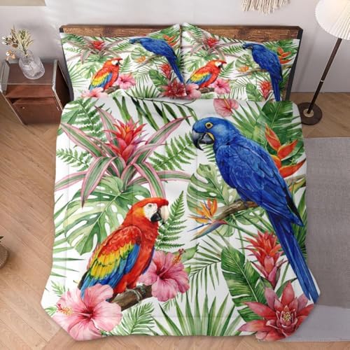 WeCozy Full Comforter Set, 3 Pieces Tropical Hibiscus Bedding, All Season - Image 2