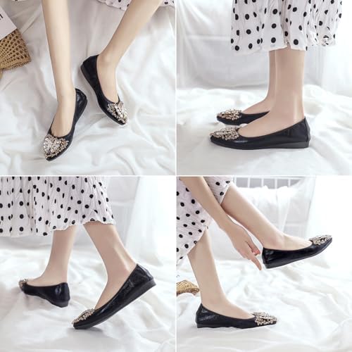 KUNWFNIX Women Ballet Flats Rhinestone Wedding Ballerina Shoes Foldable Sparkly Comfort Slip on Flat Shoes - Image 6