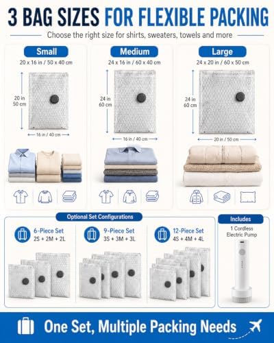 2026 New Cordless Travel Vacuum Bag Set,Electric Thickened Stereoscopic No-Pump Vacuum Storage Compression Bag,Abs Material Moisture Protect Waterproof for Travel with Rechargeable Pump - Image 6