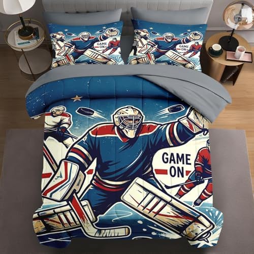 WeCozy Twin Comforter Set with Sheets, 5 Pieces Hockey Vintage Bedding by WeCozyHomeDecor