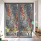 Window Privacy Film Static Cling, Burnt Orange Gray Decorative Stained Glass Window Film for French Doors/Wide Windows, Geometric Modern Industrial Abstract Art 35.4 x 78.7 Inches - Image 3