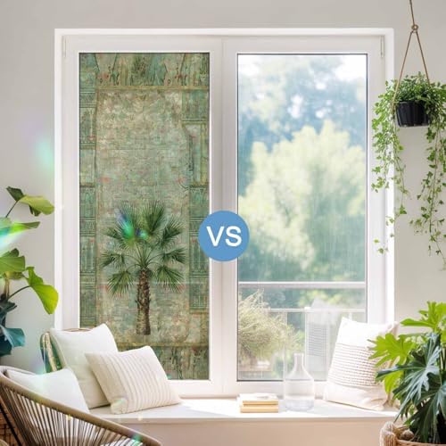 Vintage Palm Trees Window Privacy Film Rainbow Static Cling Stain Glass Window Film for Glass Door, Decorative Heat Blocking Sunroof Decal Sticker for Car 23.6"x78.7" Tropical Summer Botanical Retro - Image 5