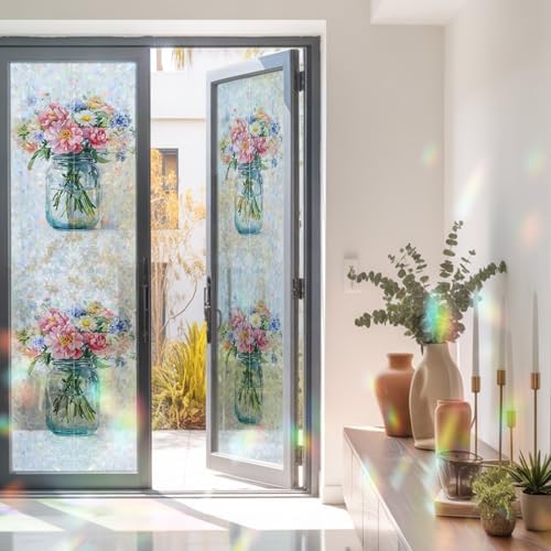 Window Privacy Film Rainbow Static Cling Stain Glass Window Film for Glass Door, Decorative Heat Control UV Blocking Frosted Sunroof Decal Sticker for Car Bathroom Home 29.5"x118" - Image 3