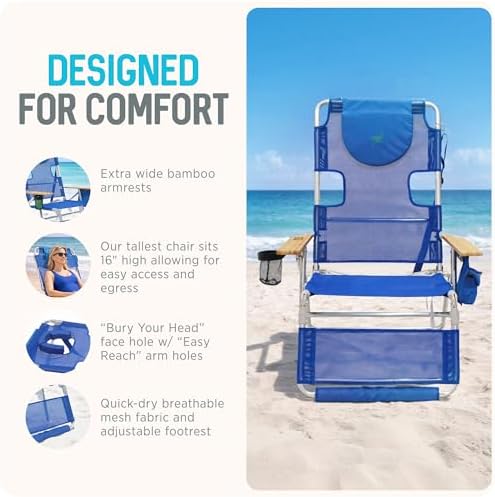 Ostrich The Altitude 3N1 Reclining Lounge Chair, Relaxing Beach Seat, Blue - Image 5