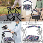 LedBack Flowers Mobility Scooter Accessories for 3 Pcs, Leaves Floral Rollator Walker Seat and Backrest Covers Rollator Walker Storage Basket for Seniors - Image 4