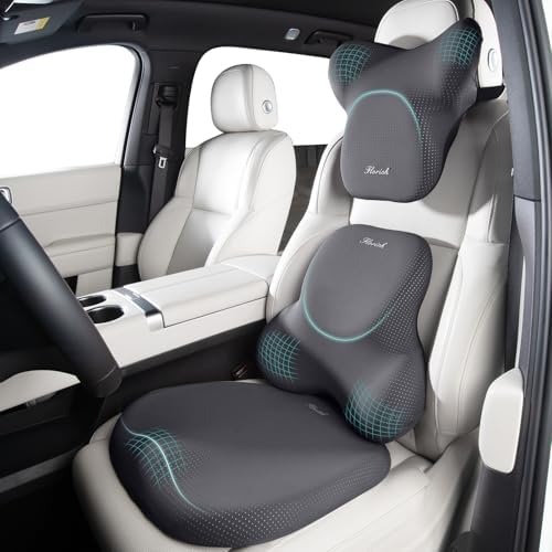 FLORICH Car Seat Cushion and Lumbar Support Pillow for Office Chair Car, Neck Headrest Pillow, Ergonomic Memory Foam, Pressure-Relieving Back Support for Car, Office Chair & Wheelchair – Gray by FLORICH