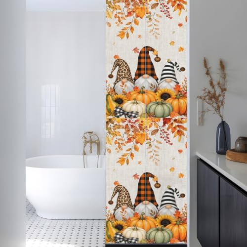 Window Privacy Film Frosted, Thanksgiving Reusable Static Cling Window Tints, Gnomes Pumpkin Sunflower Maple Leaves Linen Heat Control Windows Films for Offices, Balcony, 29.5 x 118 Inches - Image 3