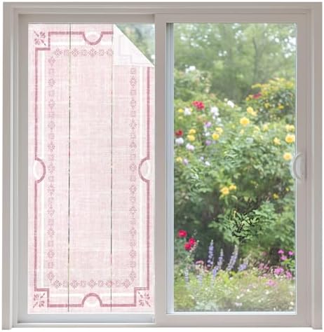 Window Privacy Film Frosted, Blush Pink Botanical Non-Adhesive Static Cling Window Tint, Vintage Florals Geometric Minimalist Insulated Windows Frosted Films for Living Room, 35.4 x 78.7 Inches by Unknown