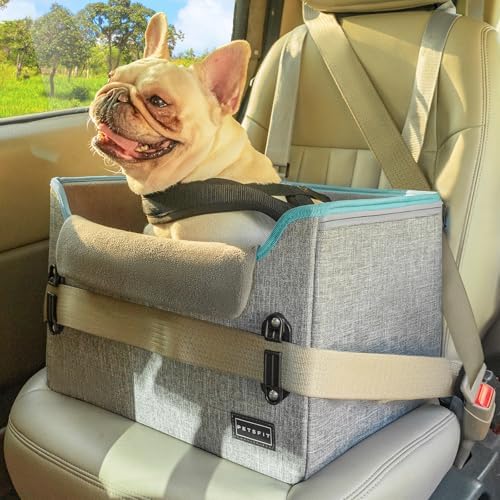 PETSFIT Dog Car Seats for Small Dogs – Patented Safety Buckles – Safety Tether – Foldable Travel Dog Booster Car Seat Reduces Anxiety & Road Trips – Stable Frame, Soft Cushion, Fits Front/Back Seat by Petsfit