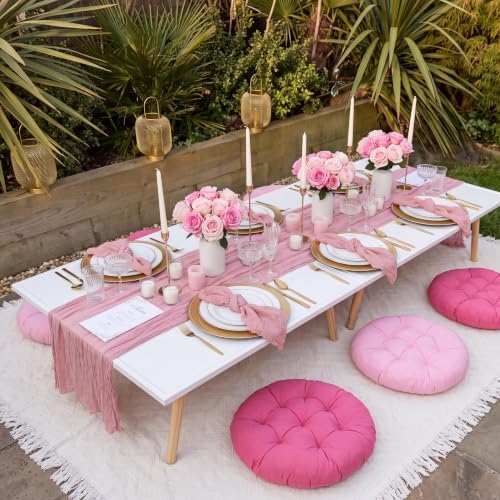 Beeveer 91 x 71'' Extra Large Outdoor Picnic Blanket with Pink Table Runner 6 Napkins and 6 Pink Floor Pillows Cushions for Picnic Party Camping Wedding Bachelorette Birthday Baby Shower Decor - Image 4