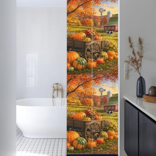 Window Privacy Film Frosted, Fall Pumpkins Reusable Static Cling Window Tints, Thanksgiving Farmhouse Harvest Maple Leaves Heat Control Windows Films for Offices, Balcony, 29.5 x 118 Inches - Image 3