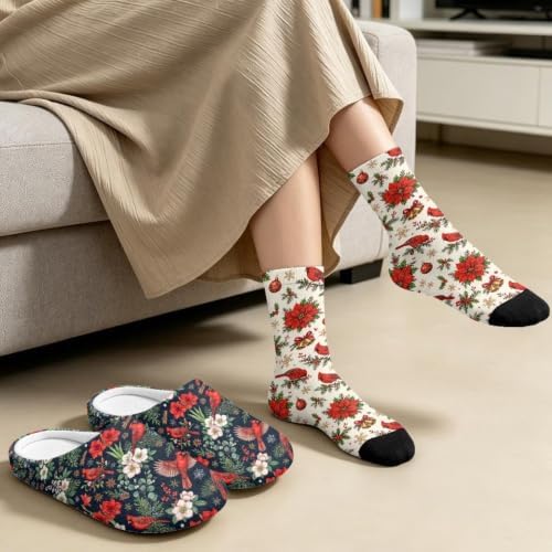 Jeiento Winter Fuzzy Slipper and Crew Socks for Women,Adult Slip-on Close Toe House Slipper,Flat Comfort home Slides - Image 3