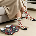 Jeiento Winter Fuzzy Slipper and Crew Socks for Women,Adult Slip-on Close Toe House Slipper,Flat Comfort home Slides - Image 3