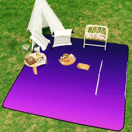 Zipper Foldable Picnic Blanket Ombre Pattern Purple 78.7x78.7 Inch - Image 6