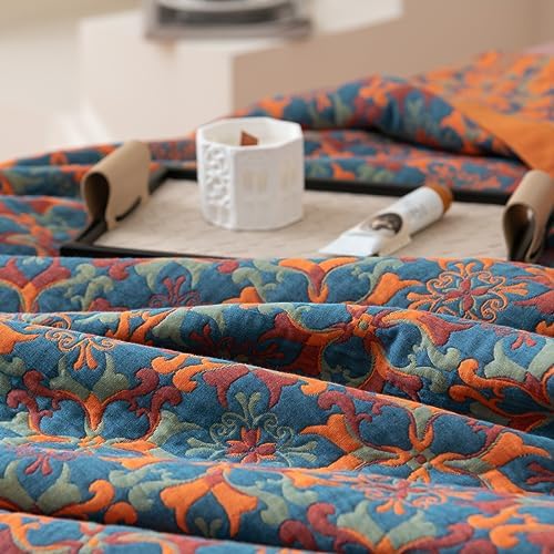 100% Cotton Muslin Blanket Jacquard Bohomian Mandala Floral Print Quilt, Soft Bed Cover Reversible Bedspread Coverlet Breathable Lightweight Bedding Full/Queen(78"x94"), No Pillow Sham - Image 6