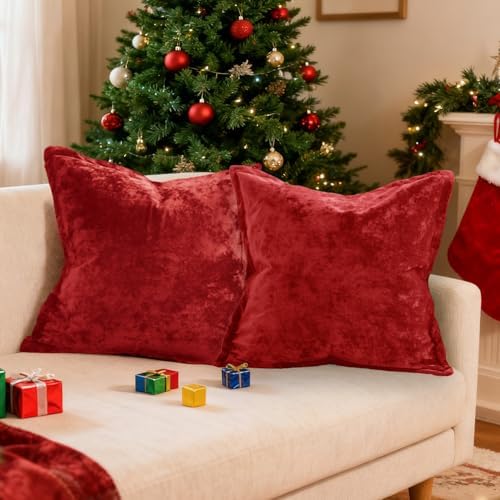Greek Velvet Euro Sham Covers Set of 2 26x26 Luxury Soft Solid Pillow Covers for Living Room Bedroom Yard,Red by LRRocaloca