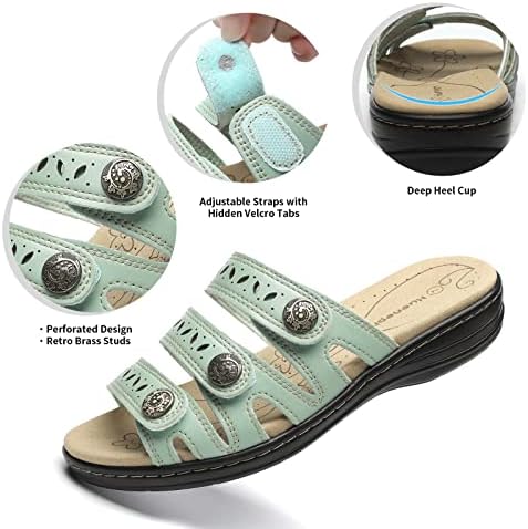 Women's Comfort Leather Slides Lightweight Flat Sandals Cute Slip On Casual Walking Slippers - Image 5