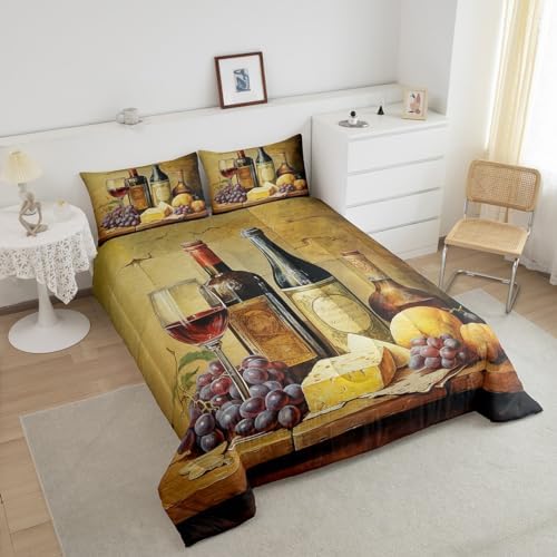 Feelyou Vintage Wine Bedding Set Kids Wine Glass Comforter Set Retro Brand - Image 3